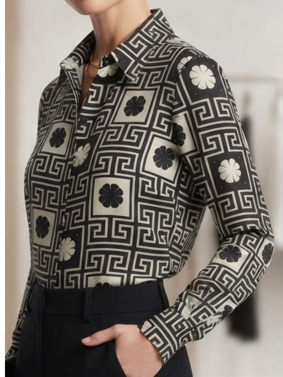 ModaFesta -printed formal satin shirt black